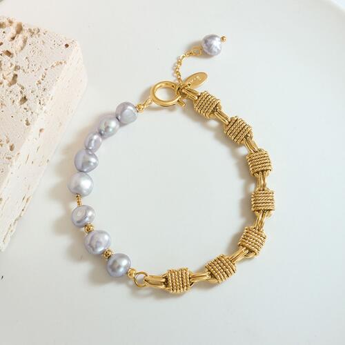 Half Pearl Half Chain Stainless Steel Bracelet - Design Studios Direct